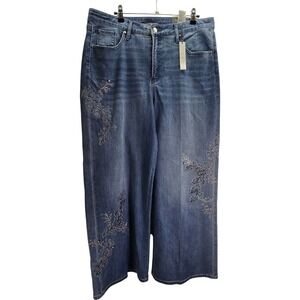 Chicos Embroidered Jeans Womens 3 16 Petite Floral Wide Leg Boho Coquette NEW 3P